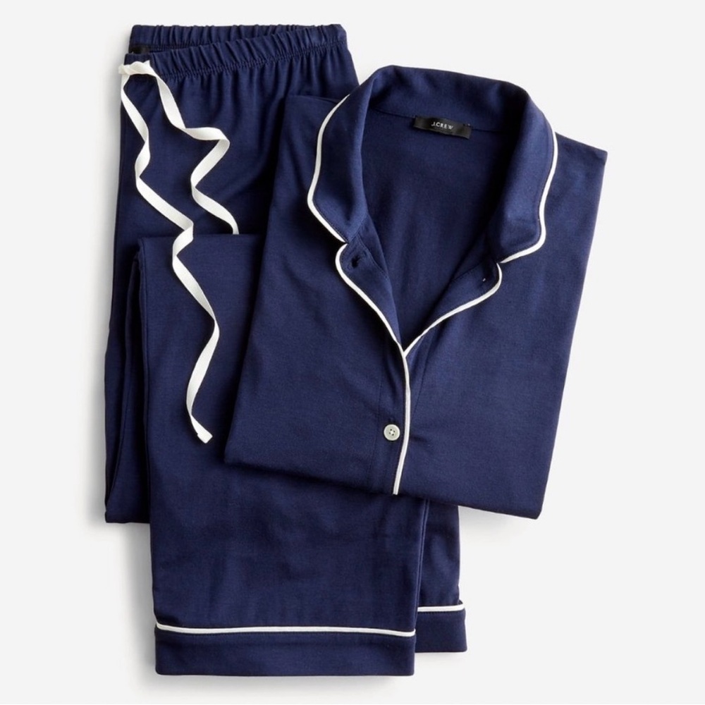 J. Crew Eco Dreamiest Pajama Set Navy Long Sleeve Top Pants Women’s Size Small - Picture 2 of 8